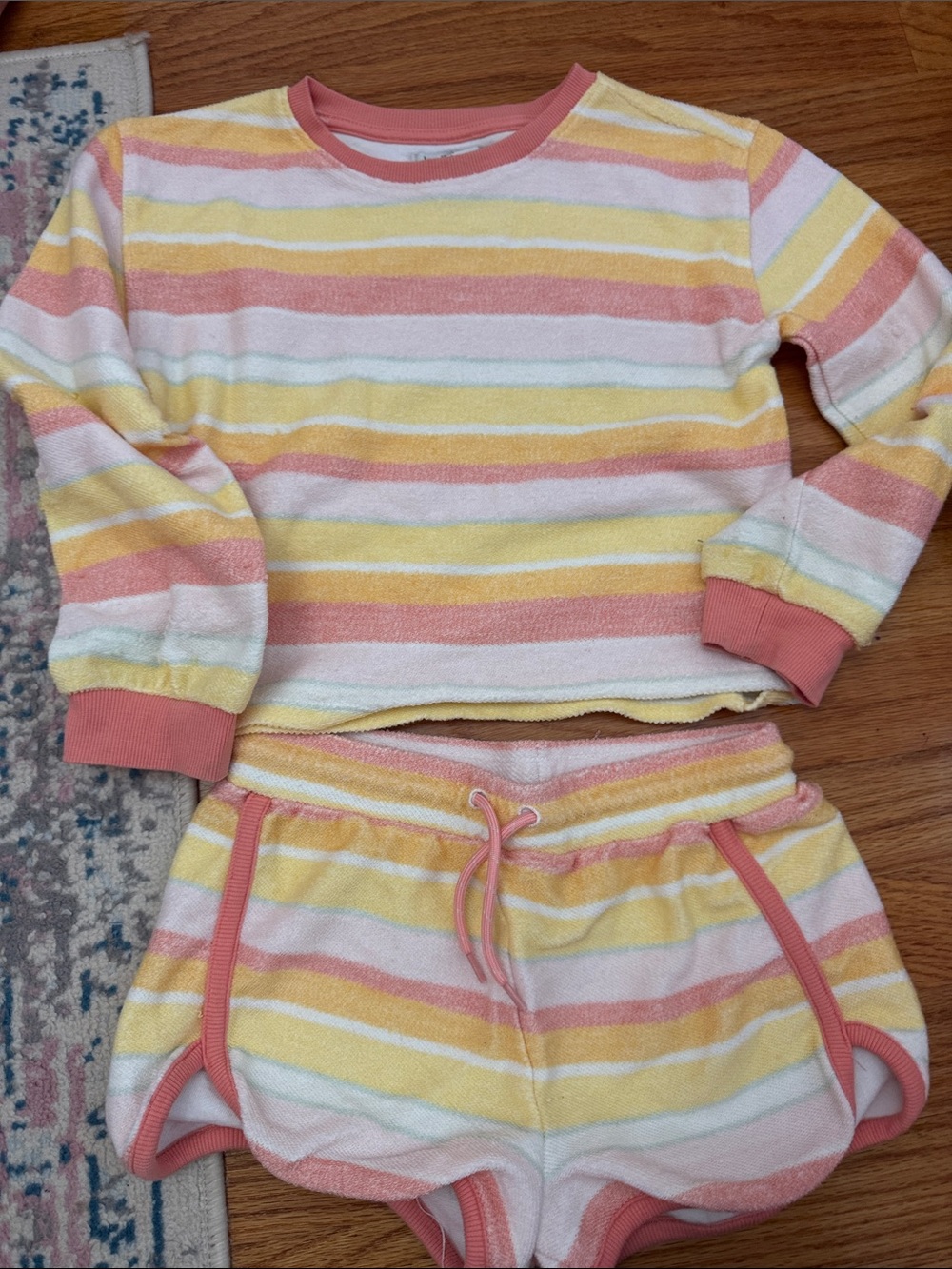 Haute Hippie Kids Striped Terry Pajama Set - Pink, Yellow & White